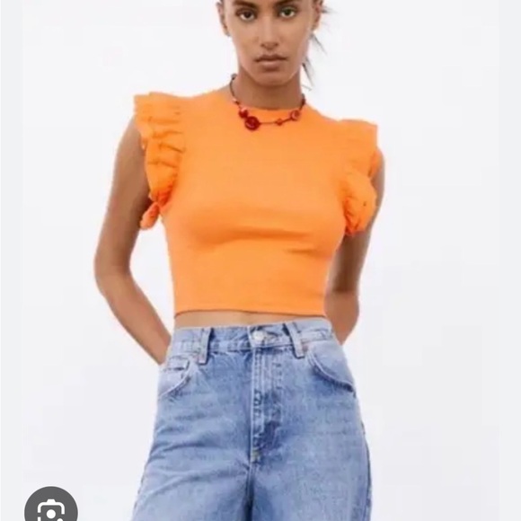 Zara Tops - Zara Vibrant Orange Ruffle Sleeve Top